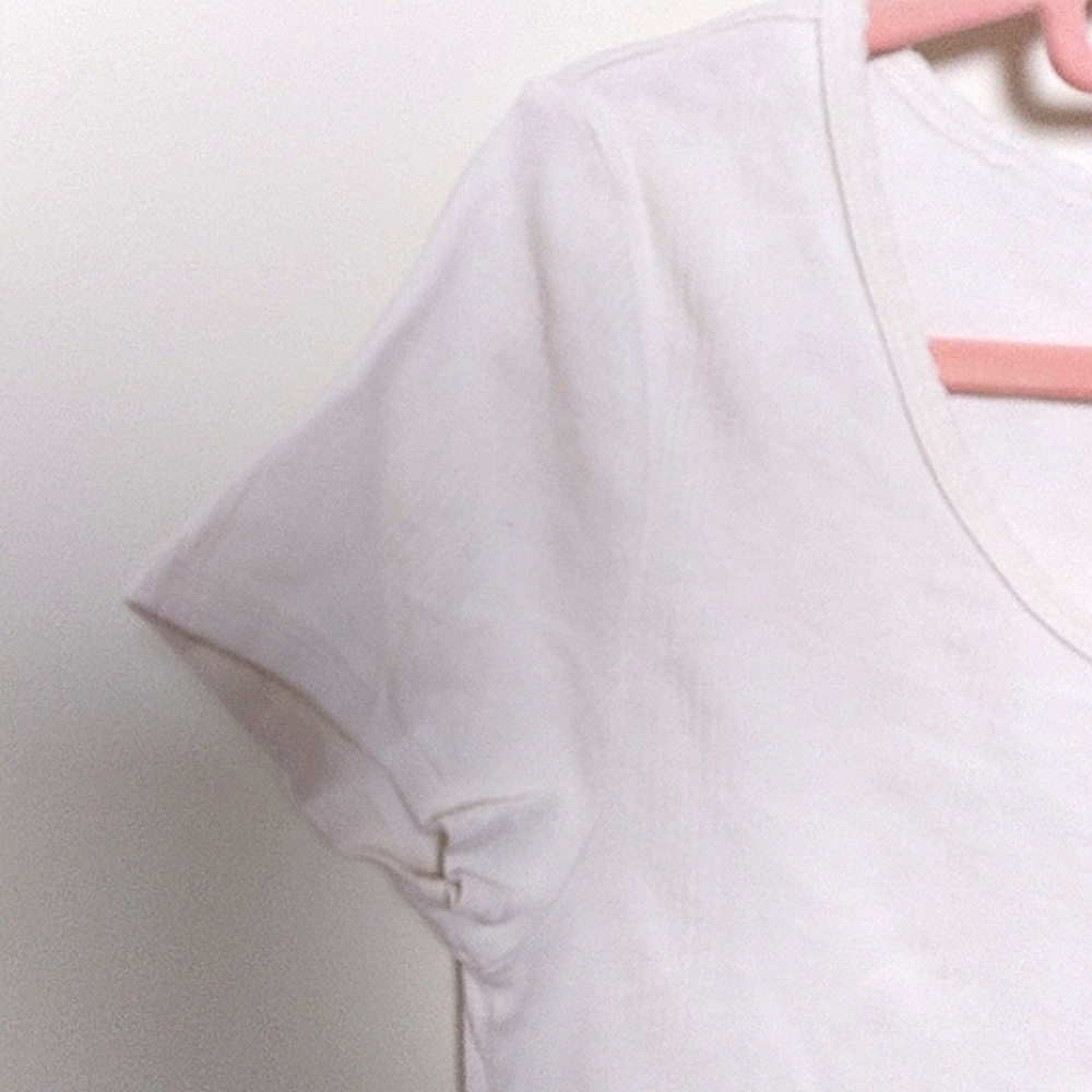 American Eagle White Cropped Cotton Short Sleeve Scoop Neck Ribbed Tee Large - Picture 6 of 9